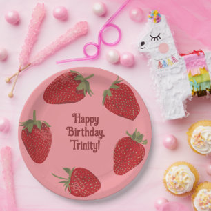 Red and Pink Strawberry Custom Party Paper Plate