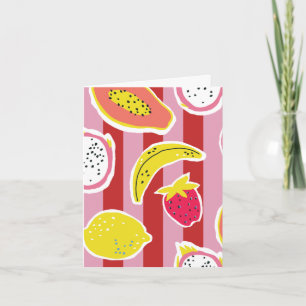 red and pink stripe card with tropical fruit