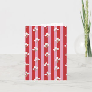 red and pink stripe design with white flowers card