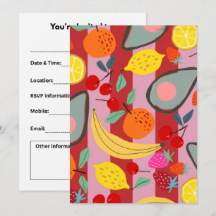 Red and pink stripe fruit pattern  invitation
