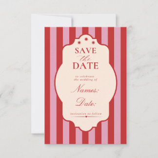 Red and Pink stripe Save the date wedding
