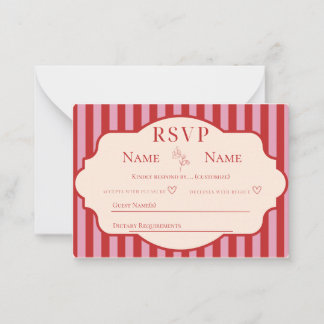 Red and Pink stripe wedding RSVP cards