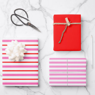 Red and Pink Striped Wrapping Paper Sheet