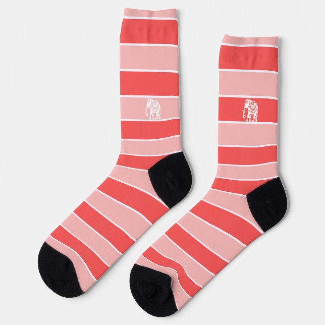 Red and pink stripes with white elephant socks (Left)