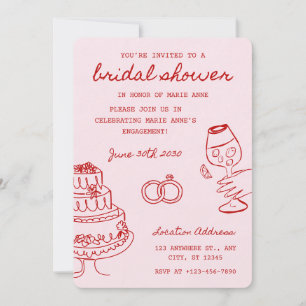 Red and pink themed bridal shower invitation