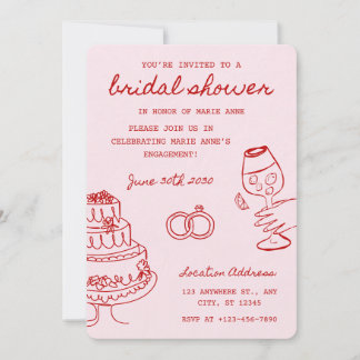 Red and pink themed bridal shower invitation