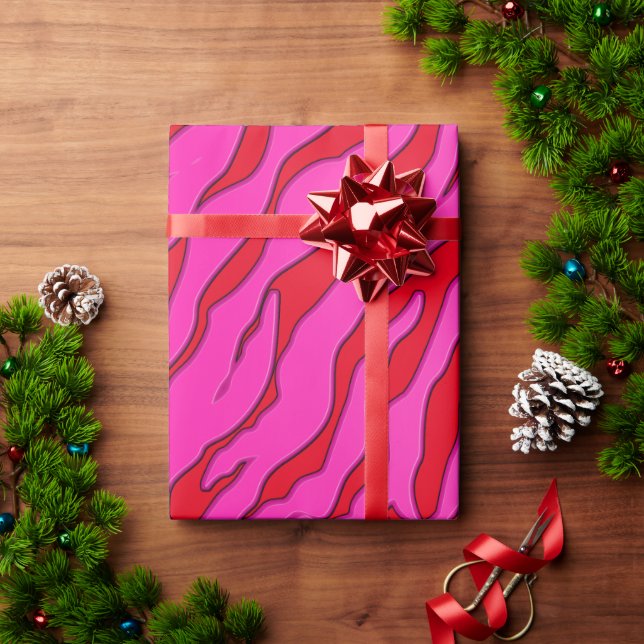 Red And Pink Tiger Stripes Animal Print Wrapping Paper (Holiday Gift)