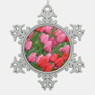 Red and pink tulips christmas ornament