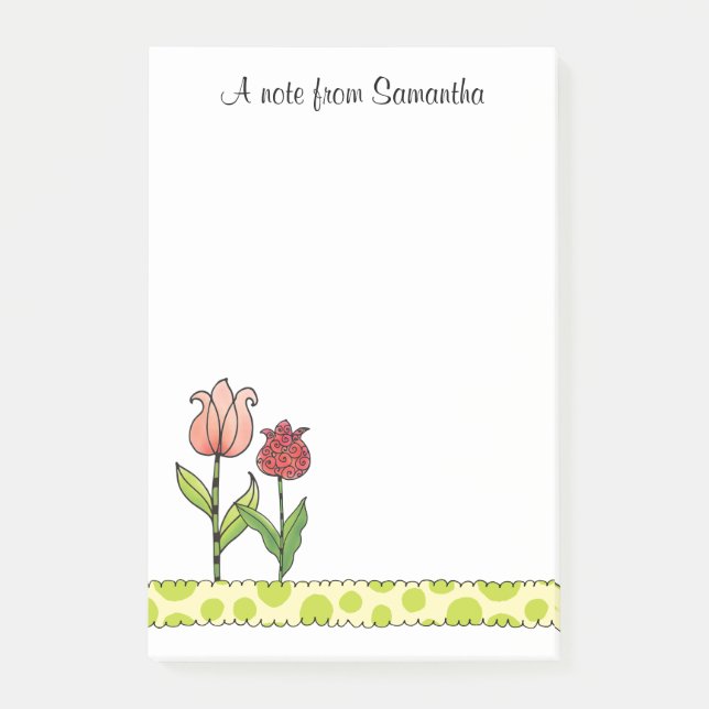 Red and Pink Tulips Personalised 4 x 6 Post-it Notes (Front)