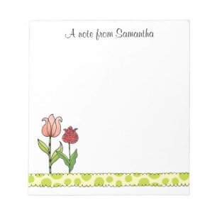 Red and Pink Tulips Personalised 5.5 x 6 Notepad