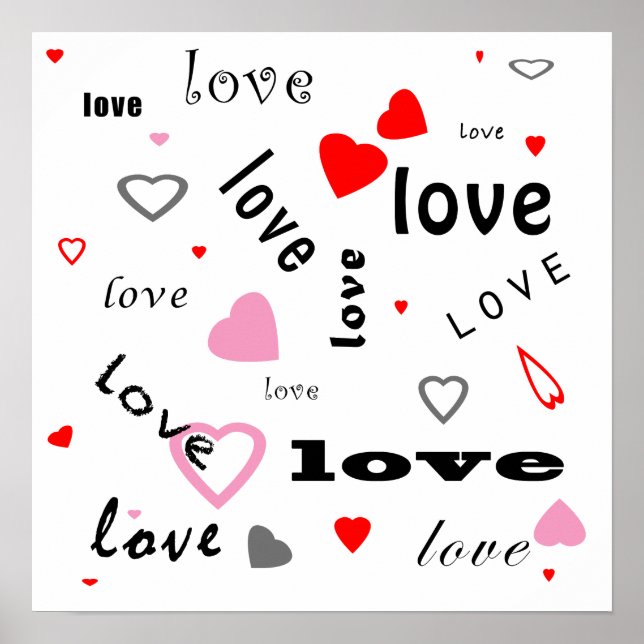 red and pink typography text design love hearts poster (Front)