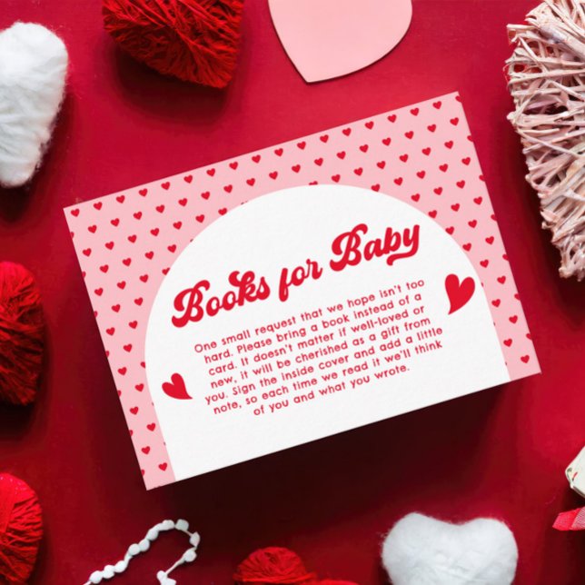 Red and Pink Valentines Baby Shower Book Request Enclosure Card (Creator Uploaded)