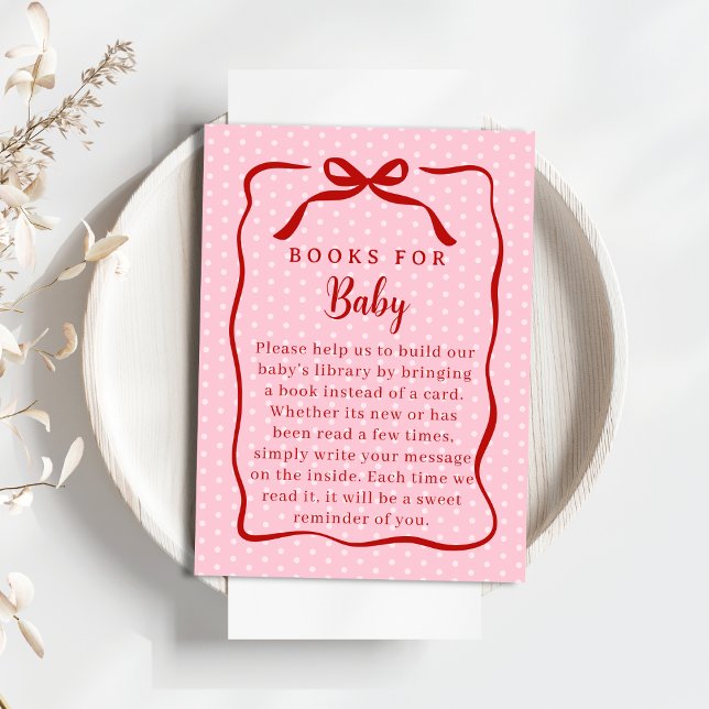 Red and Pink Valentines Books For Baby Shower Enclosure Card (Creator Uploaded)