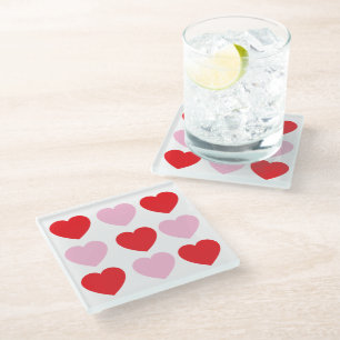 Red and Pink Valentines Day Hearts Glass Coaster
