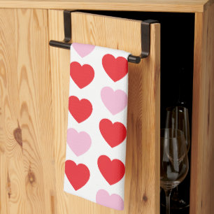 Red and Pink Valentines Day Hearts Tea Towel
