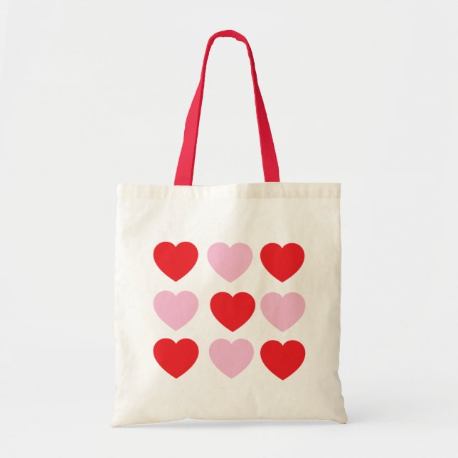 Red and Pink Valentines Day Hearts Tote Bag (Front)