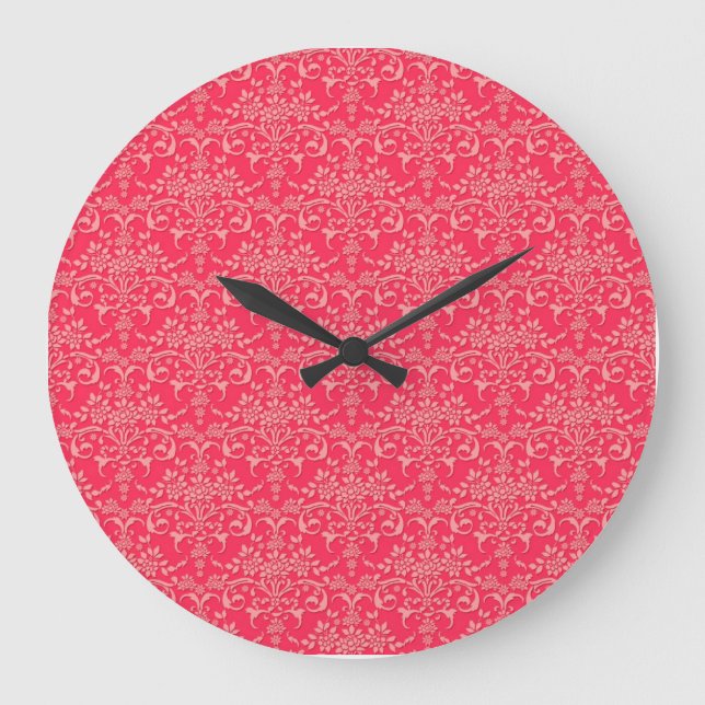 Red and PInk Victorian Damask Style Pattern Large Clock (Front)