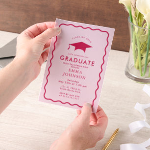 Red and Pink Vintage Elegant Graduation Party Vellum Invitations