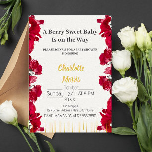 Red and Pink Watercolor baby shower Invitation