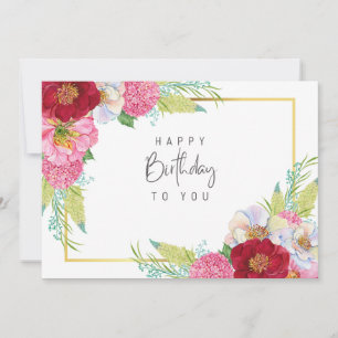 Red and Pink Watercolor – Elegant Happy Birthday Card