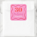 Red and Pink Wave Border 30th Birthday Square Sticker<br><div class="desc">Make your 30th birthday bash extra special with our red and pink wave border square stickers! These fun stickers feature a squiggly border in pink and red, adding a touch of playfulness to your party decorations. Perfect for party favours, these stickers can be used to personalise thank you notes, party...</div>