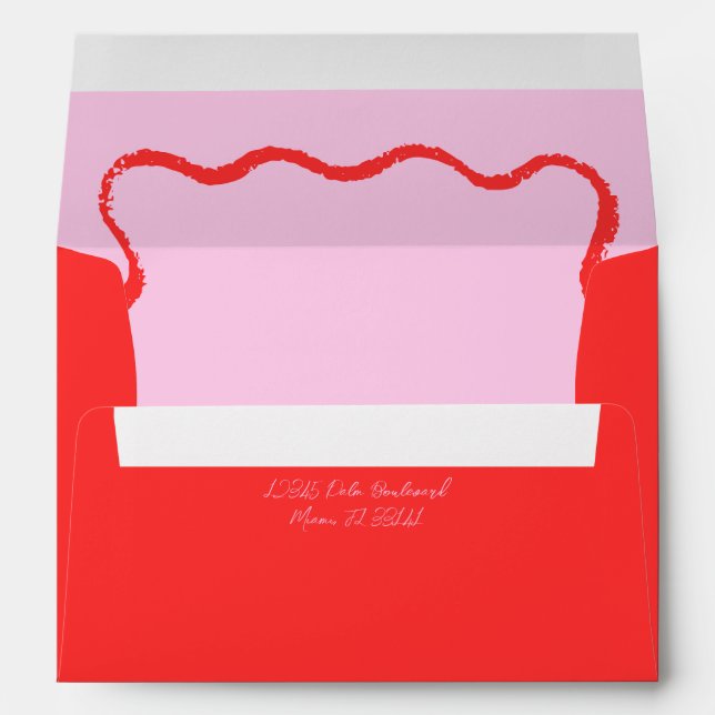 Red and Pink Wavy Squiggle Wedding Invitation  Envelope (Back (Bottom))