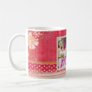 Red and Pink Wedding Bridesmaid Photo Frame Coffee Mug
