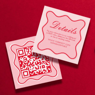 Red and Pink Wedding Details Qr Code Enclosure Card