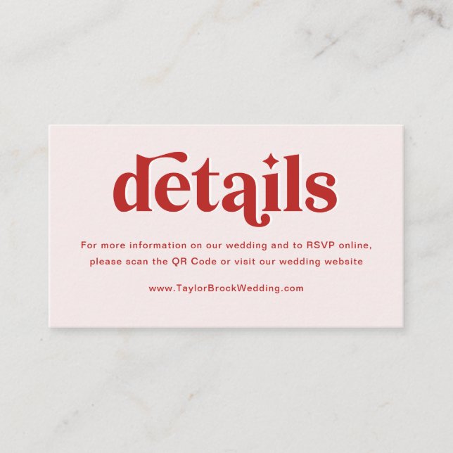 Red and Pink Wedding Website Enclosure Card (Front)
