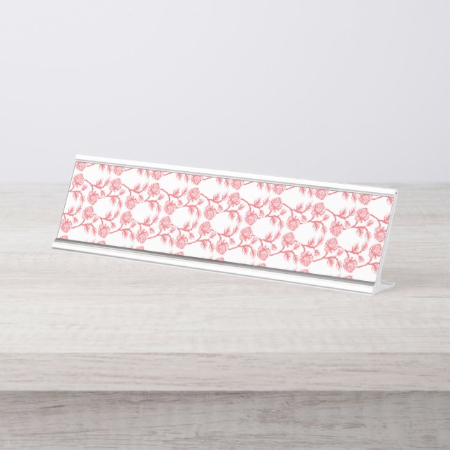 Red and pink wrapping paper featuring a repeating  desk name plate (Front)