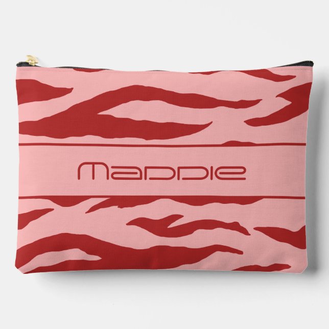 Red and pink Zebra Stripes Pattern  Accessory Pouch (Front)