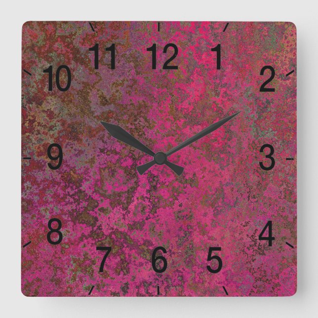 Red and purple abstract square wall clock (Front)