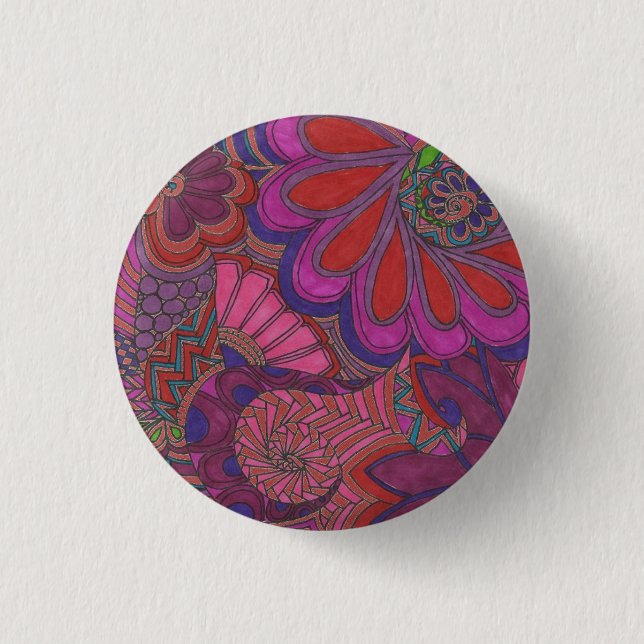 Red and Purple Art Doodle Button (Front)