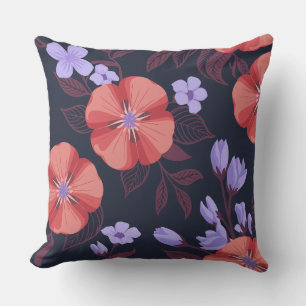 Red and Purple Floral on Dark Background Cushion
