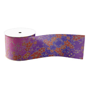 Red and Purple Flower Pattern Ribbon Grosgrain Ribbon