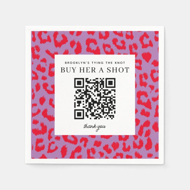 Red and Purple Girly Leopard Print Bachelorette Napkin (Front)