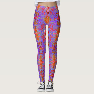 Red and Purple Groovy Abstract Retro Art Leggings
