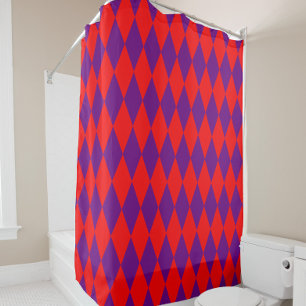 Red and Purple Harlequin Checkered Design Shower Curtain