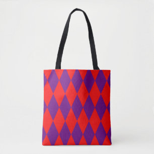 Red and Purple Harlequin Checkered Design Tote Bag