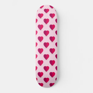 Red and Purple Hearts on a Pink Background Skateboard