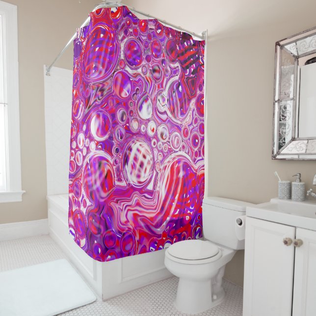 Red and Purple Marble Fluid Art   Shower Curtain (In Situ)