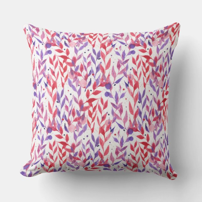 Red and Purple Palm Leaves Cushion (Front)