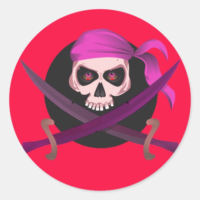 Red and Purple Pirate Skull Stickers (Front)