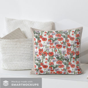 Red and Purple Poppies Pattern Cushion