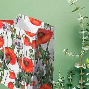 Red and Purple Poppies Pattern Medium Gift Bag