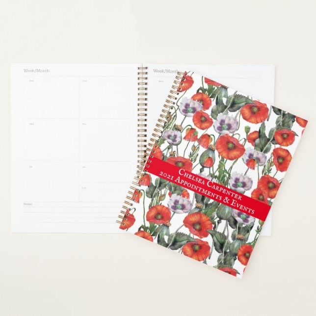 Red and Purple Poppies Pattern Personalised Planner (Display)