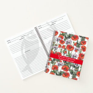 Red and Purple Poppies Pattern Personalised Recipe Notebook