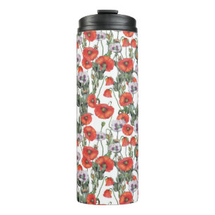 Red and Purple Poppies Pattern Thermal Tumbler