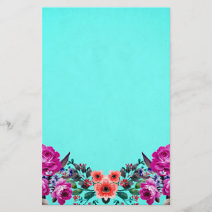 Red and purple roses turquoise stationery