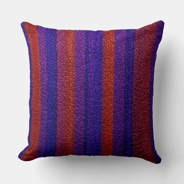 Red and Purple Stripe Leather Look Cushion (Front)